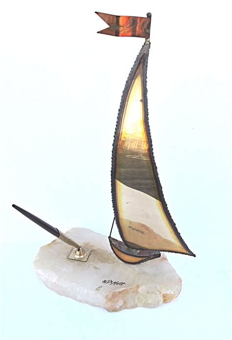 metal sailboat music box pencil holder|Nautical Pen Holder .